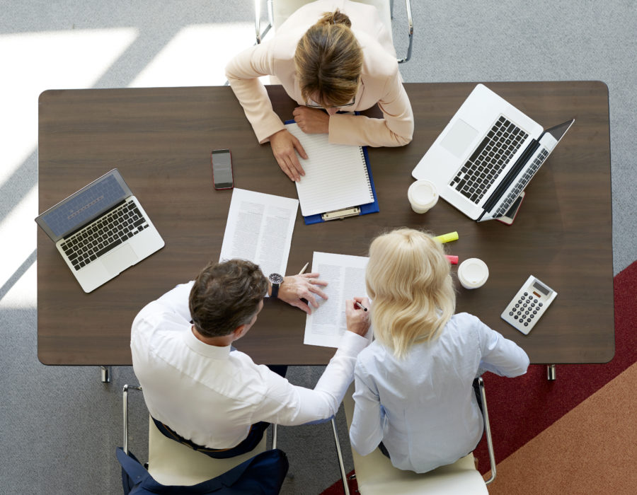 Top view of professional investment advisor woman consulting about financial plan with business management.